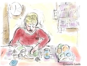 Woman washing dishes