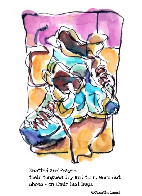 Painting of shoes and a haiku