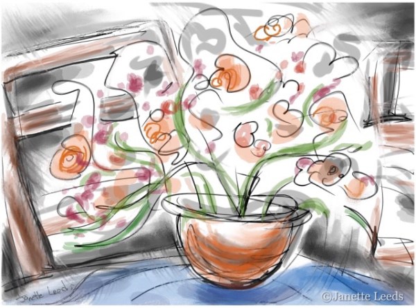 Flowers in an orange vase