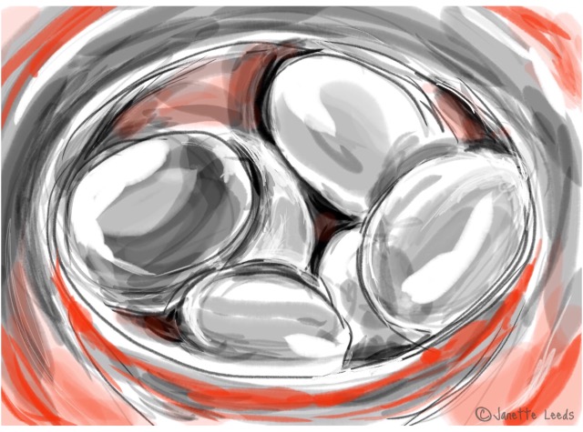 Eggs in a red bowl