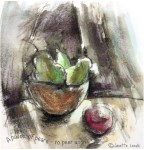 Colour drawing of pears and a haiku