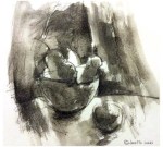 Pencil wash drawing of pears
