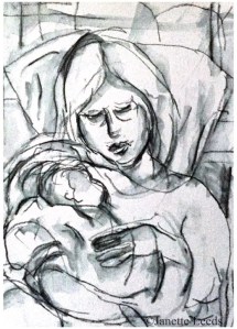 Mother and baby drawing