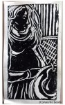 Linocut print of a pregnant woman