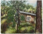 Painting of bush and a house