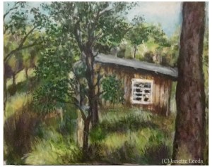 Painting of bush and a house