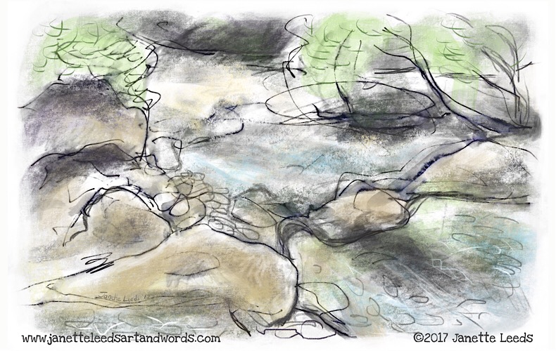 Drawing of rocks and a stream