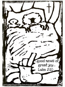 A linoprint of a Koala