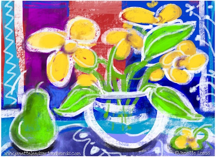 Pear and flower drawing