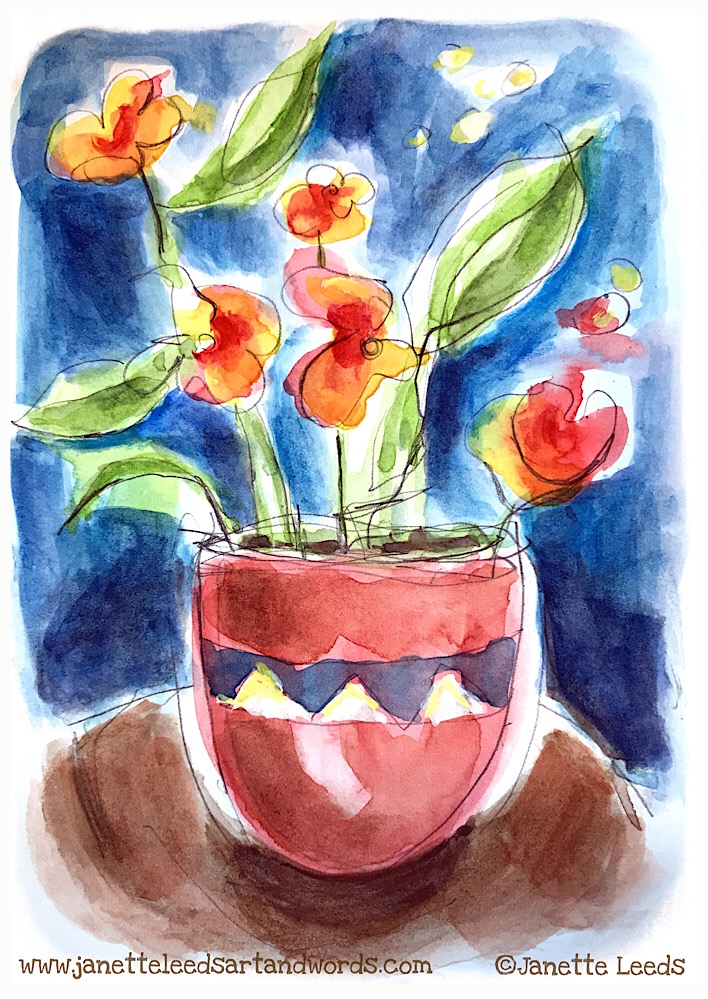Flowers in a vase watercolour