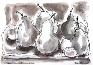 A drawing of pears