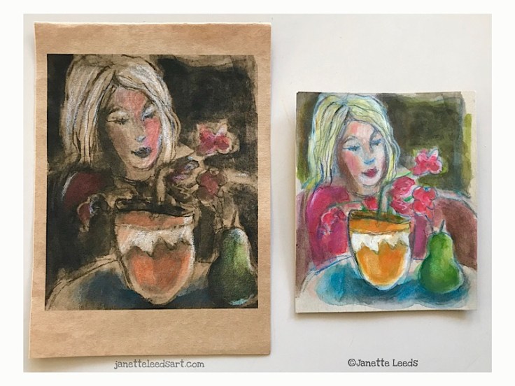 Two drawings of a woman