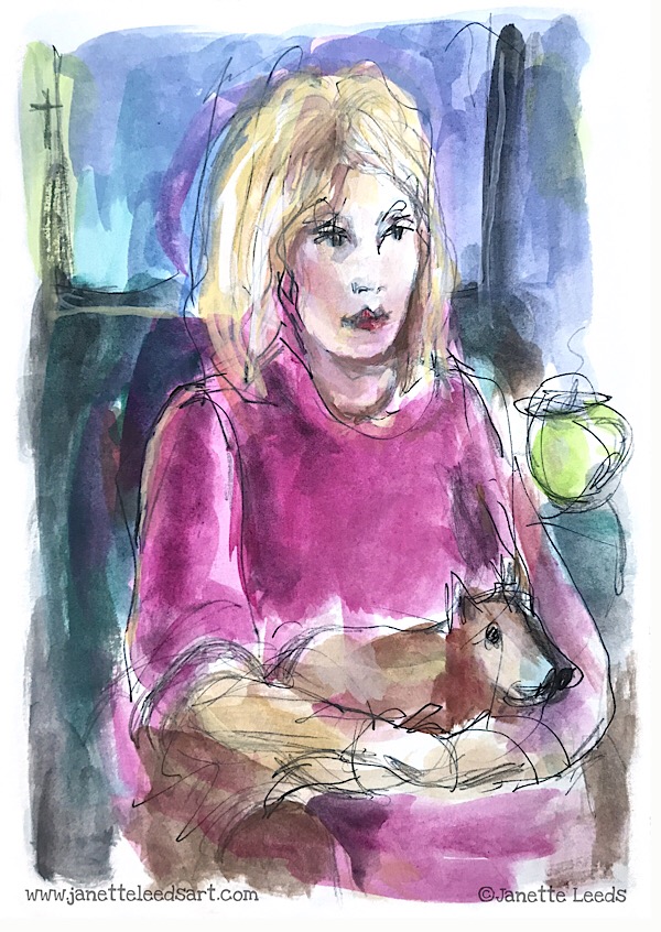 Woman with dog painting