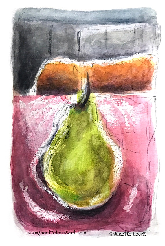 A drawing of a pear