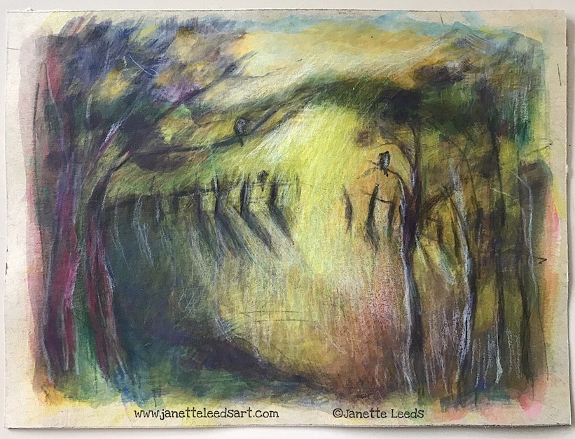 Landscape drawing in a mix of media