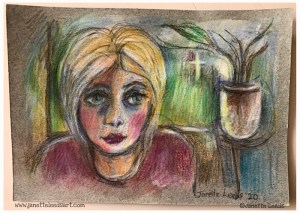 Woman’s face in coloured pencil...