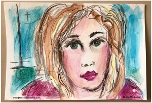 A drawing of a woman’s face